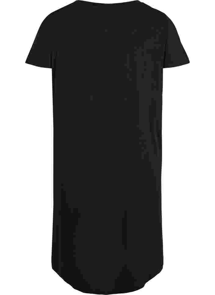 Kortærmet bomulds natkjole med print, Black Silv Foil Text, Packshot image number 1