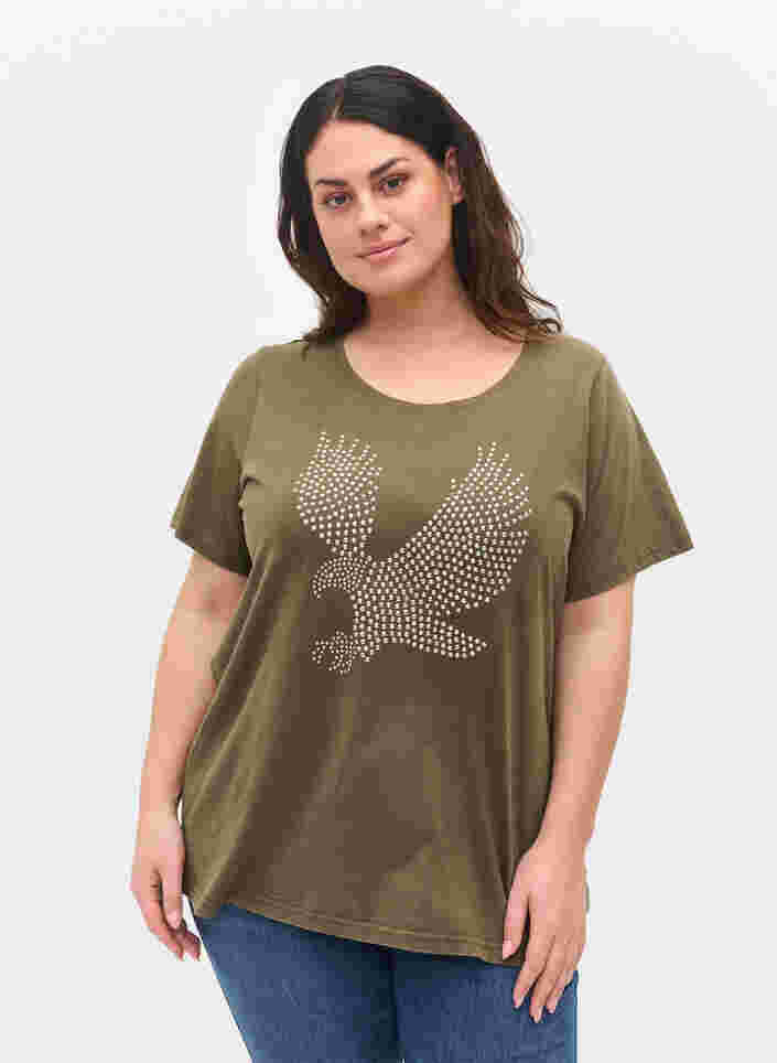 Bomulds t-shirt med acid wash og sten , Ivy Green Wash, Model image number 0