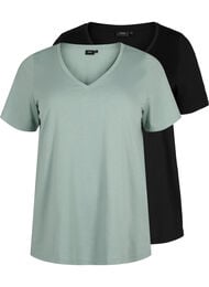 2-pack t-shirt with v-neckline, Chinois Green/Black