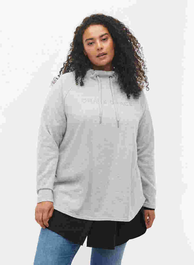 Sweatshirt med høj krave, Light Grey Melange, Model image number 0