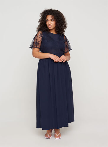 Lang kortærmet kjole med blonder, Night Sky, Model image number 0