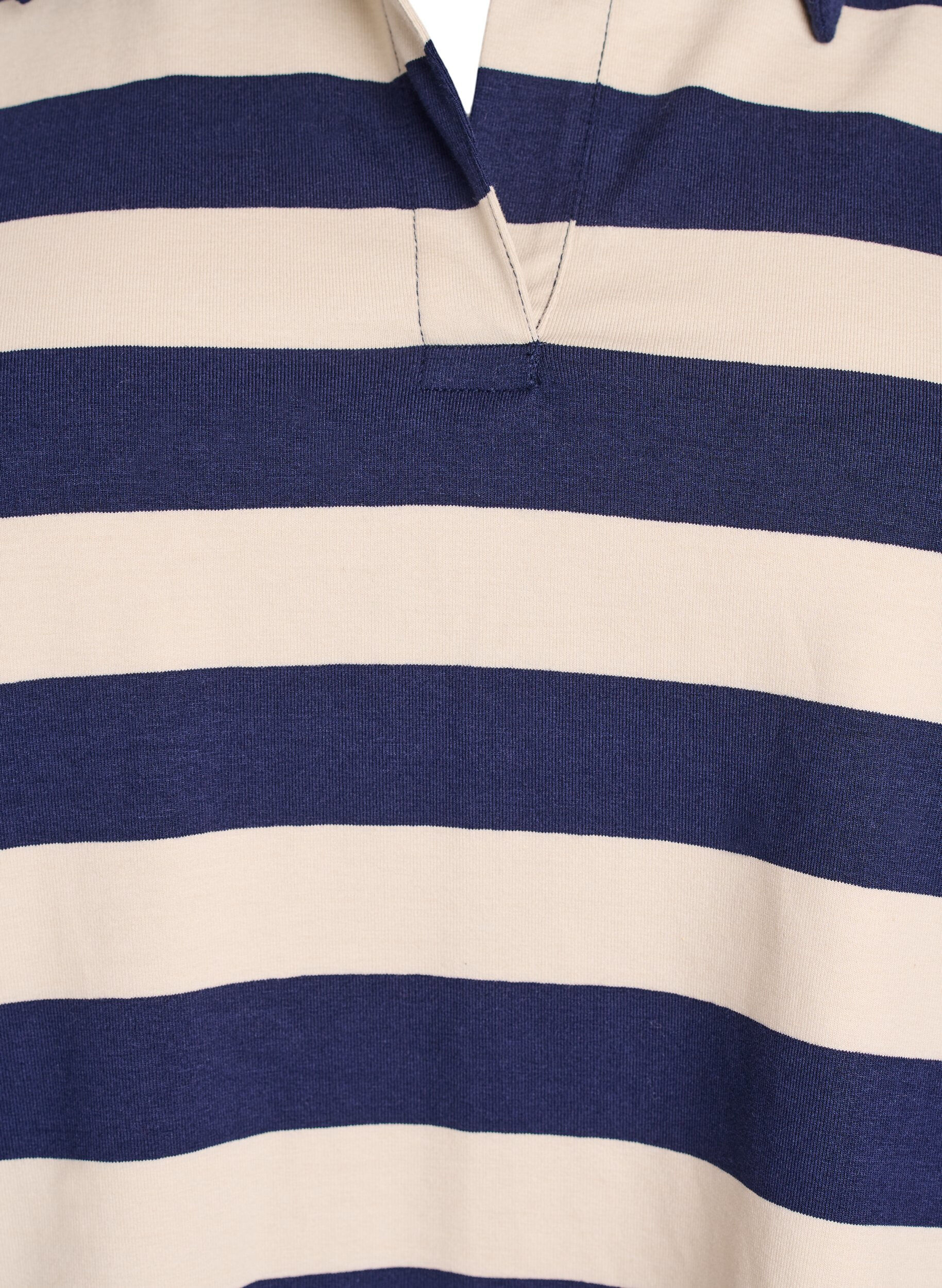 Zizzi Lang&aelig;rmet poloshirt med brede striber, Bl&aring;, Packshot image number 2
