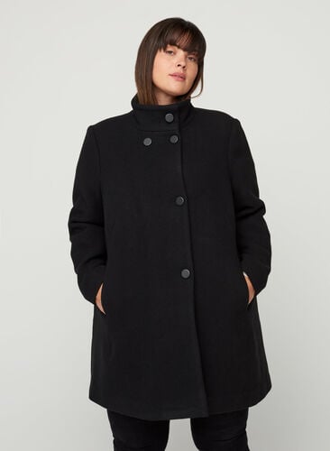 Højhalset jakke med knapper, Black, Model image number 0