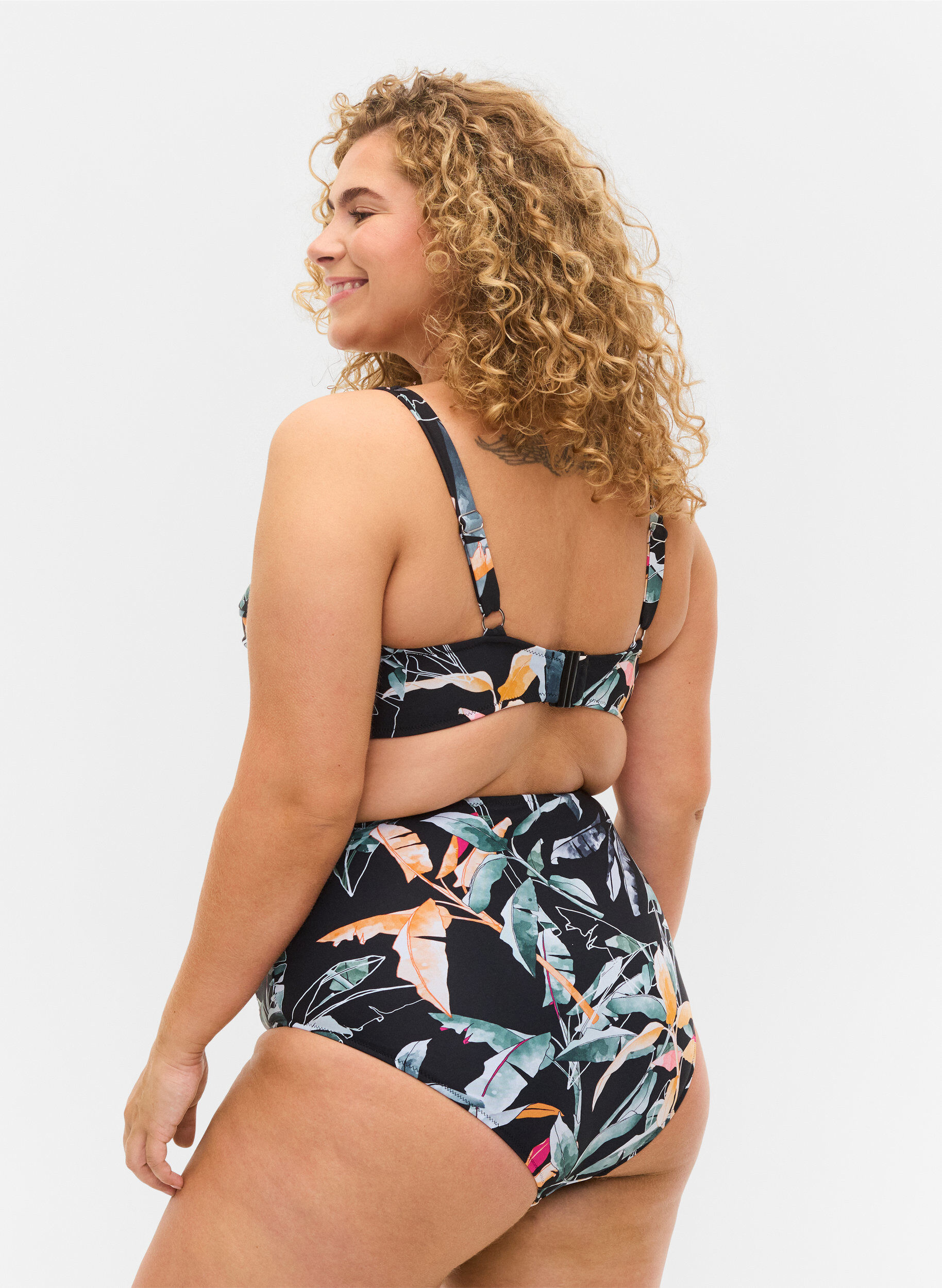 Zizzi Printet bikini underdel med ekstra h&oslash;j talje, Leaf Print, Model image number 1