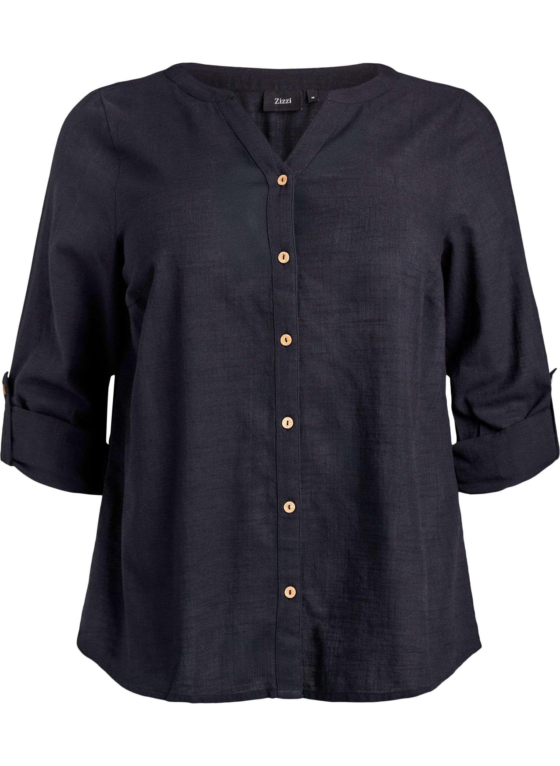 ZizziSkjortebluse i bomuld med V-udsk&aelig;ring, Sort, Packshot image number 0