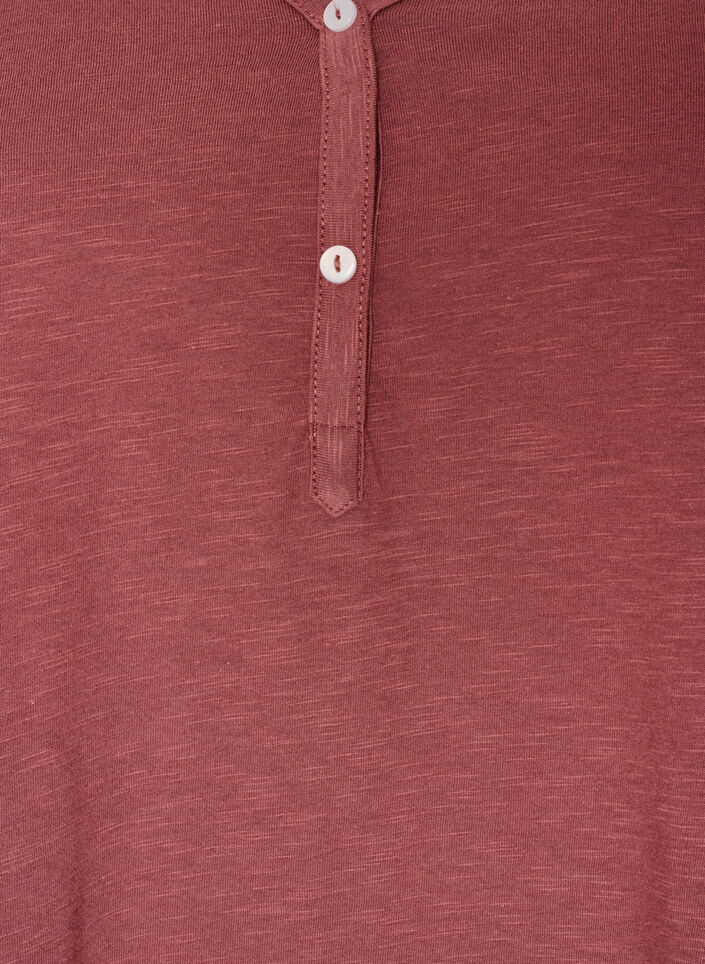 Lang&aelig;rmet t-shirt med V-hals og knapper, Brun, Packshot image number 2