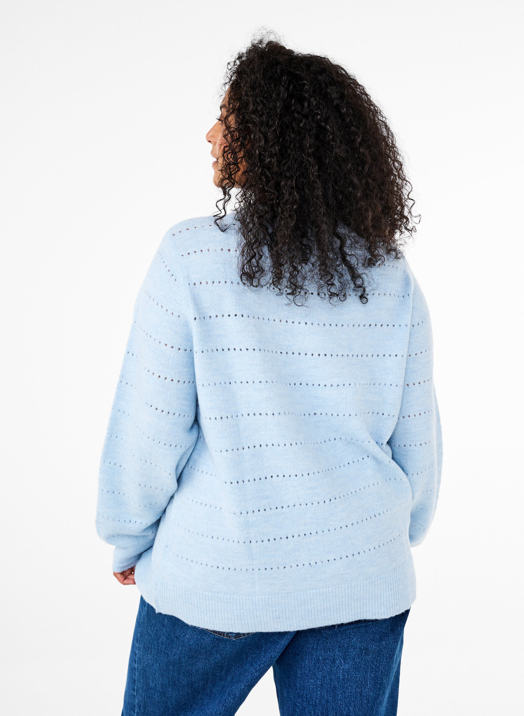Zizzi Strikbluse med rund hals og hulm&oslash;nster, Cashmere Blue Mel., Model image number 1