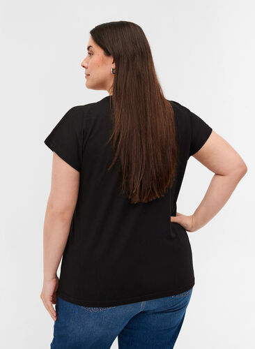Økologisk bomulds t-shirt med farverigt tryk, Black W, Model image number 1