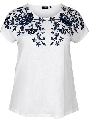 T-shirt med print, Bright White W. mood indigo, Packshot image number 0