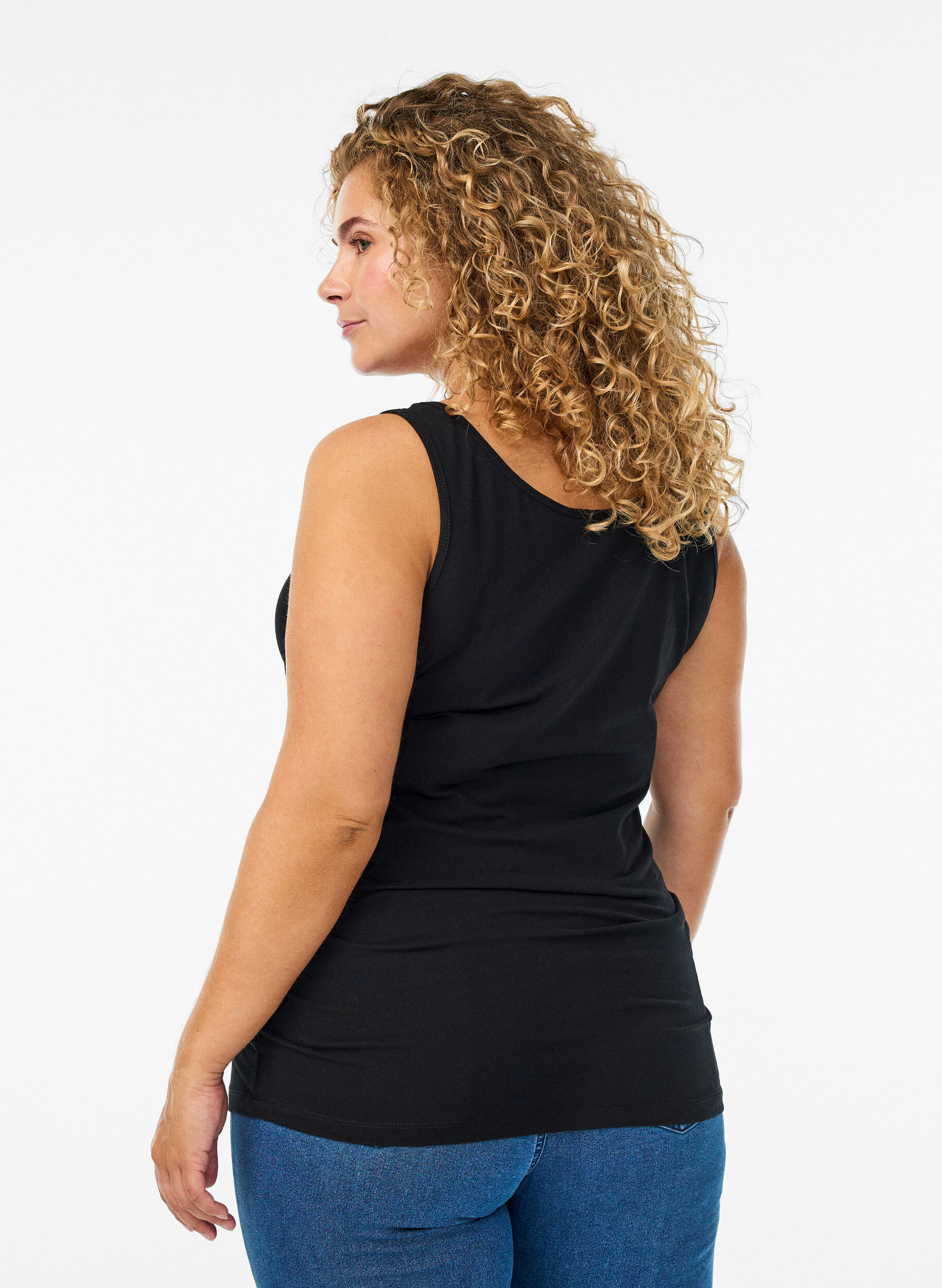 Zizzi Ensfarvet basis top i bomuld, Sort, Model image number 2