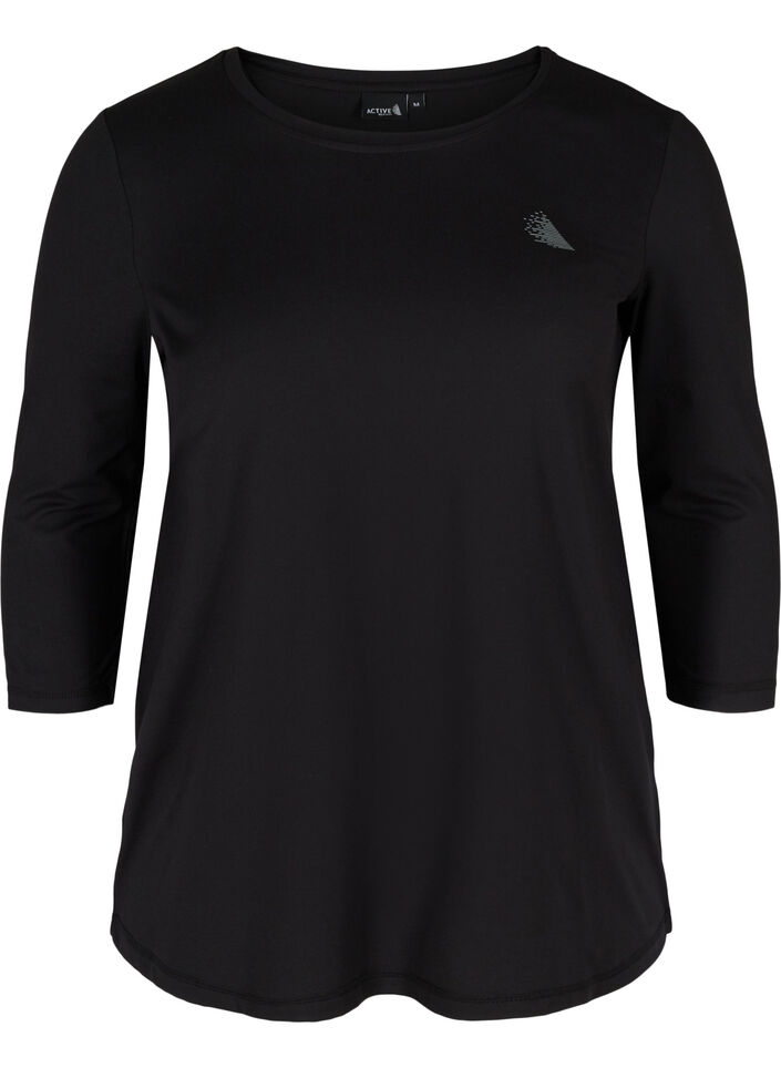 Tr&aelig;ningsbluse med 3/4 &aelig;rmer, Sort, Packshot image number 0