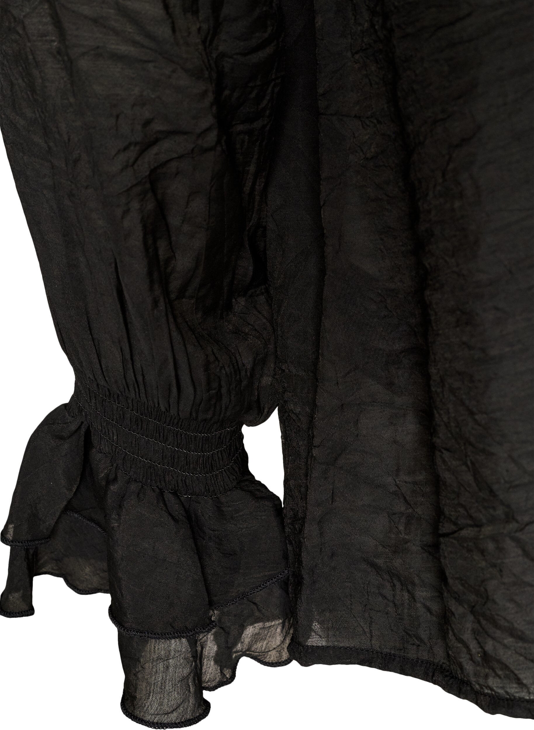 ZizziBluse i viskose med fl&aelig;ser og lange &aelig;rmer, Sort, Packshot image number 3