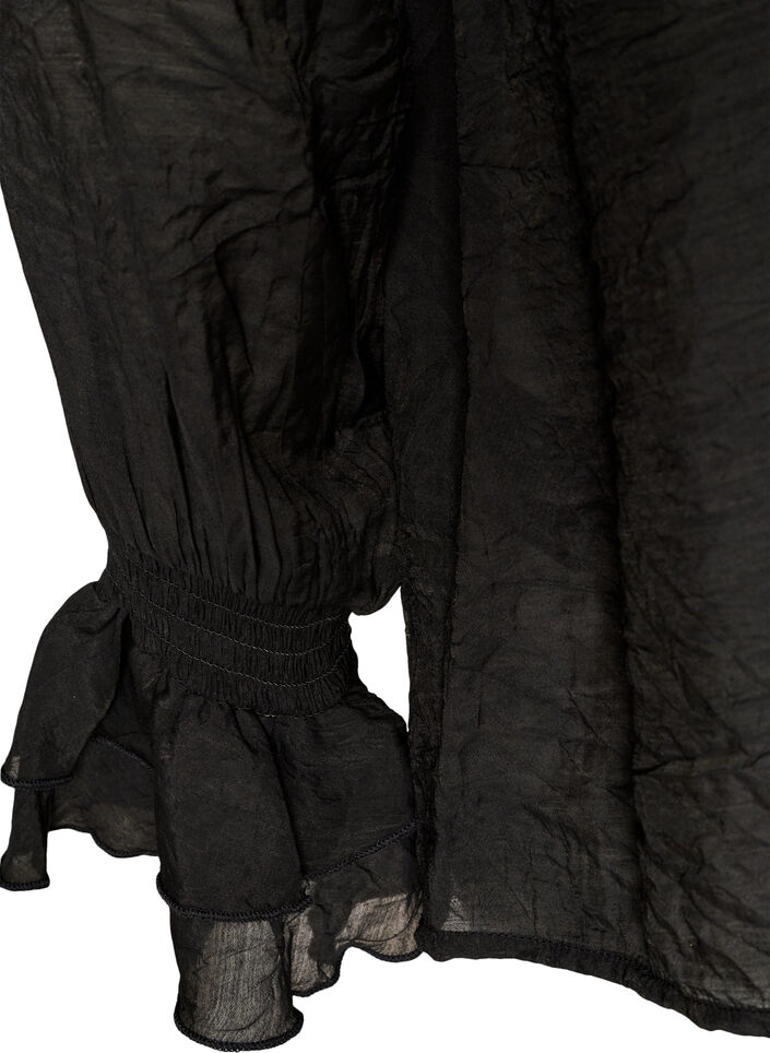 Bluse i viskose med fl&aelig;ser og lange &aelig;rmer, Sort, Packshot image number 3