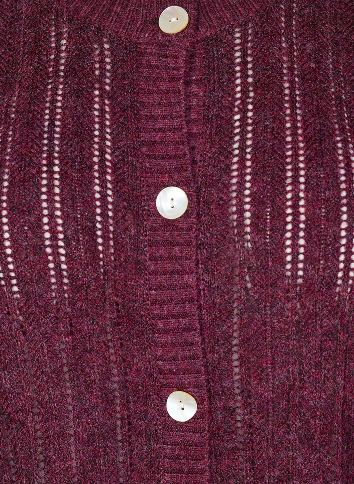 Strikket cardigan med hulm&oslash;nster, M&oslash;rk Bordeaux, Packshot image number 2