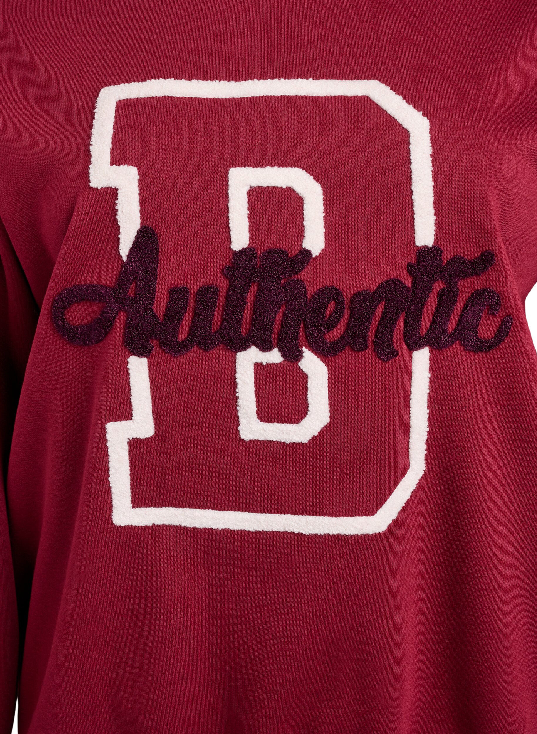 ZizziSweatshirt med tekst i frott&eacute;, M&oslash;rk Bordeaux, Packshot image number 2