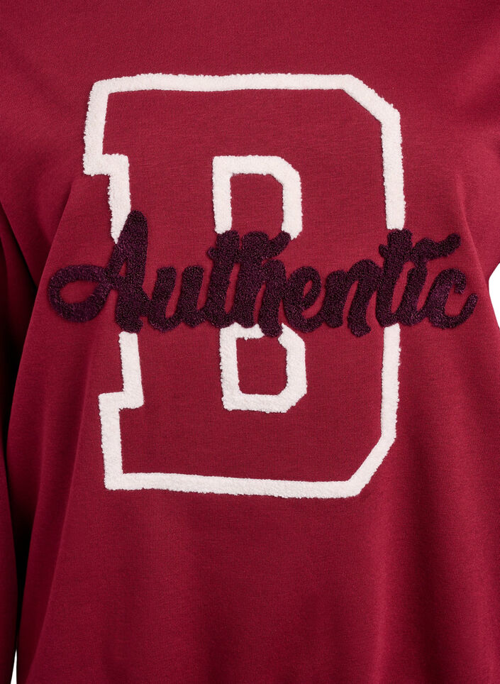 Sweatshirt med tekst i frott&eacute;, M&oslash;rk Bordeaux, Packshot image number 2
