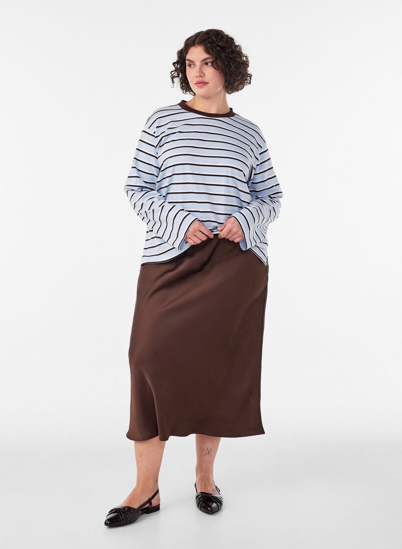 Satin midi-nederdel, Brun, Model image number 0