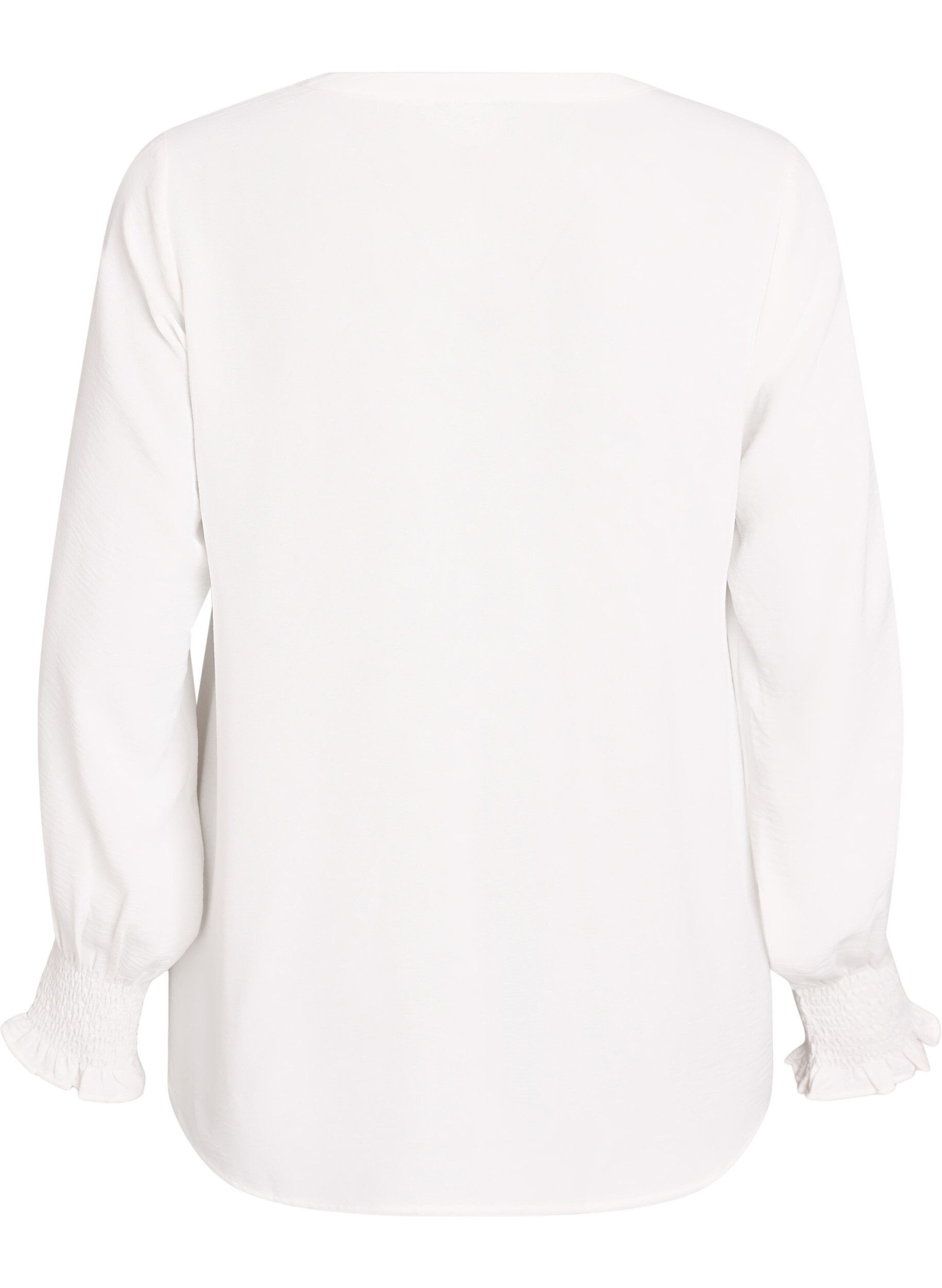 ZizziBluse med smock manchetter og V-udsk&aelig;ring, Vanilla, Packshot image number 1