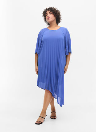 Kjole med 2/4 ærmer og a-shape, Dazzling Blue, Model image number 2