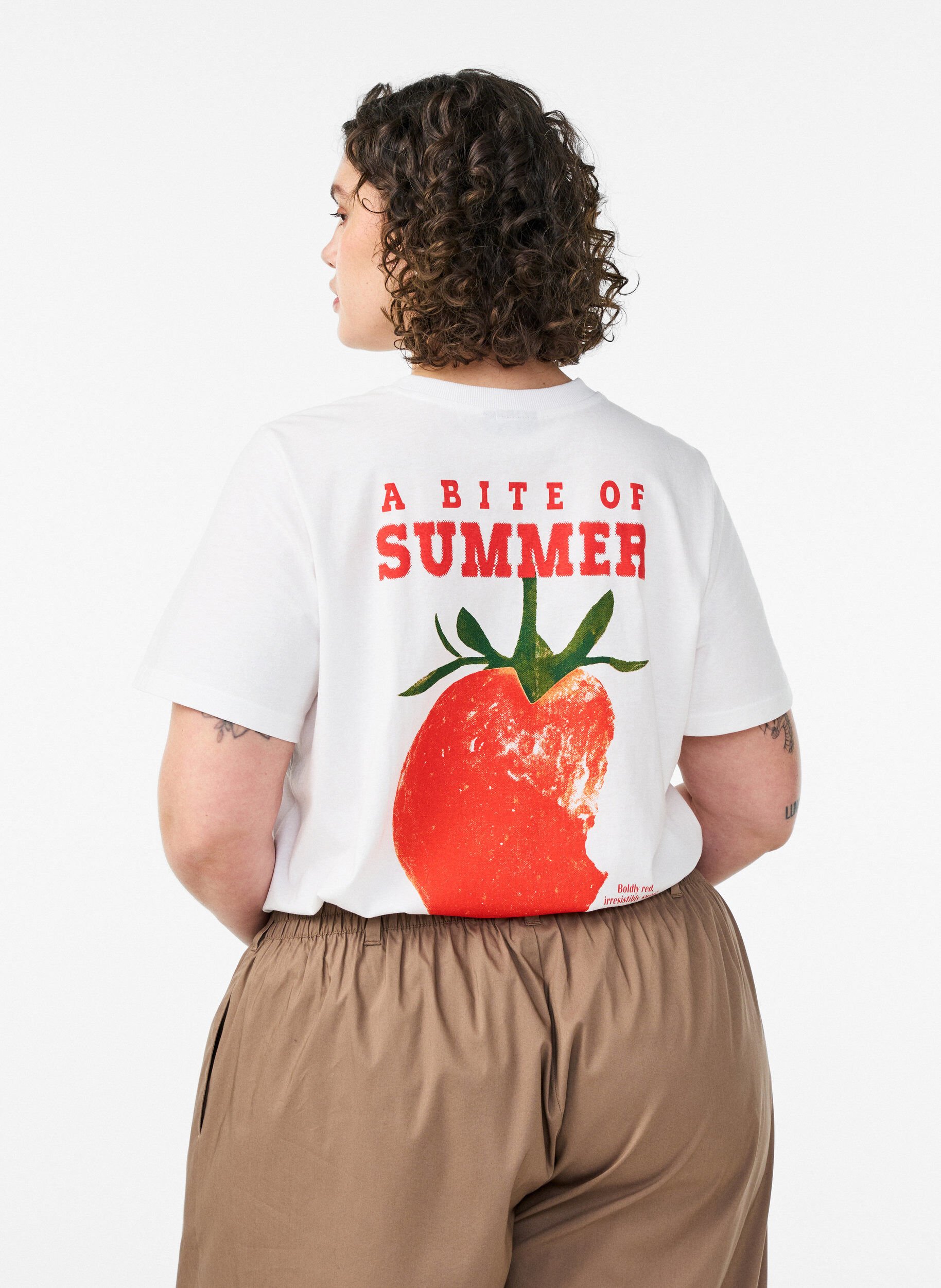 ZizziT-shirt i bomuld med print, Hvid, Model image number 2