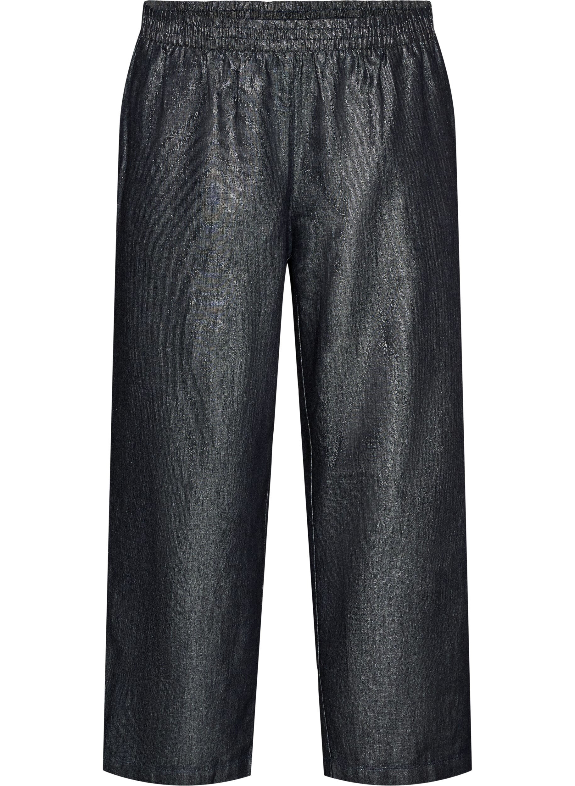 Denimbukser med glimmertr&aring;d og lige ben