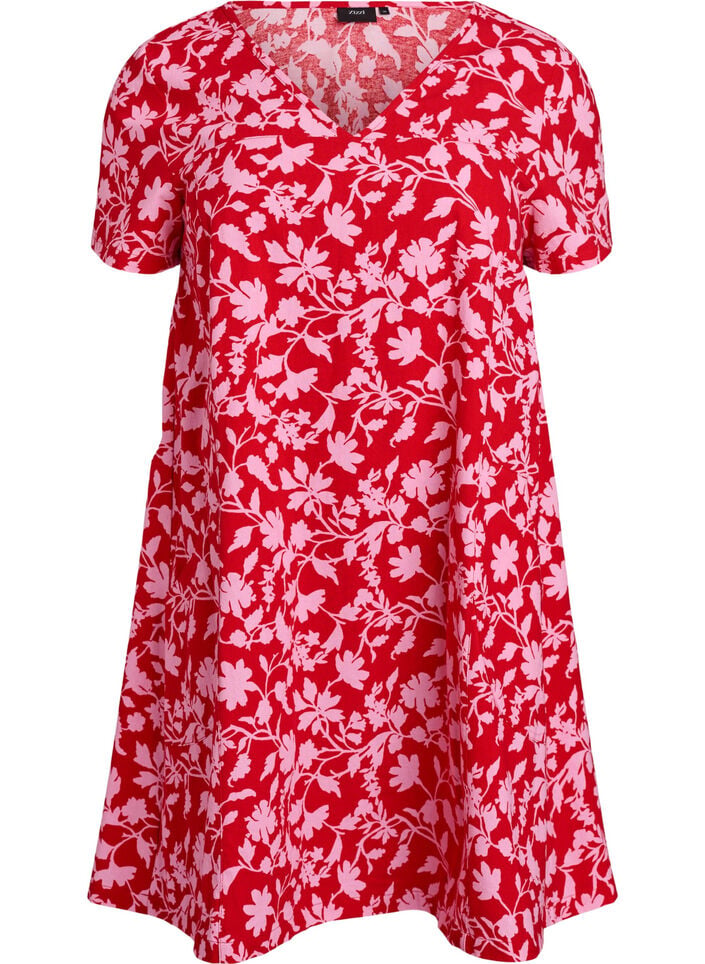 Kort a-shape kjole med blomsterprint, R&oslash;d, Packshot image number 0