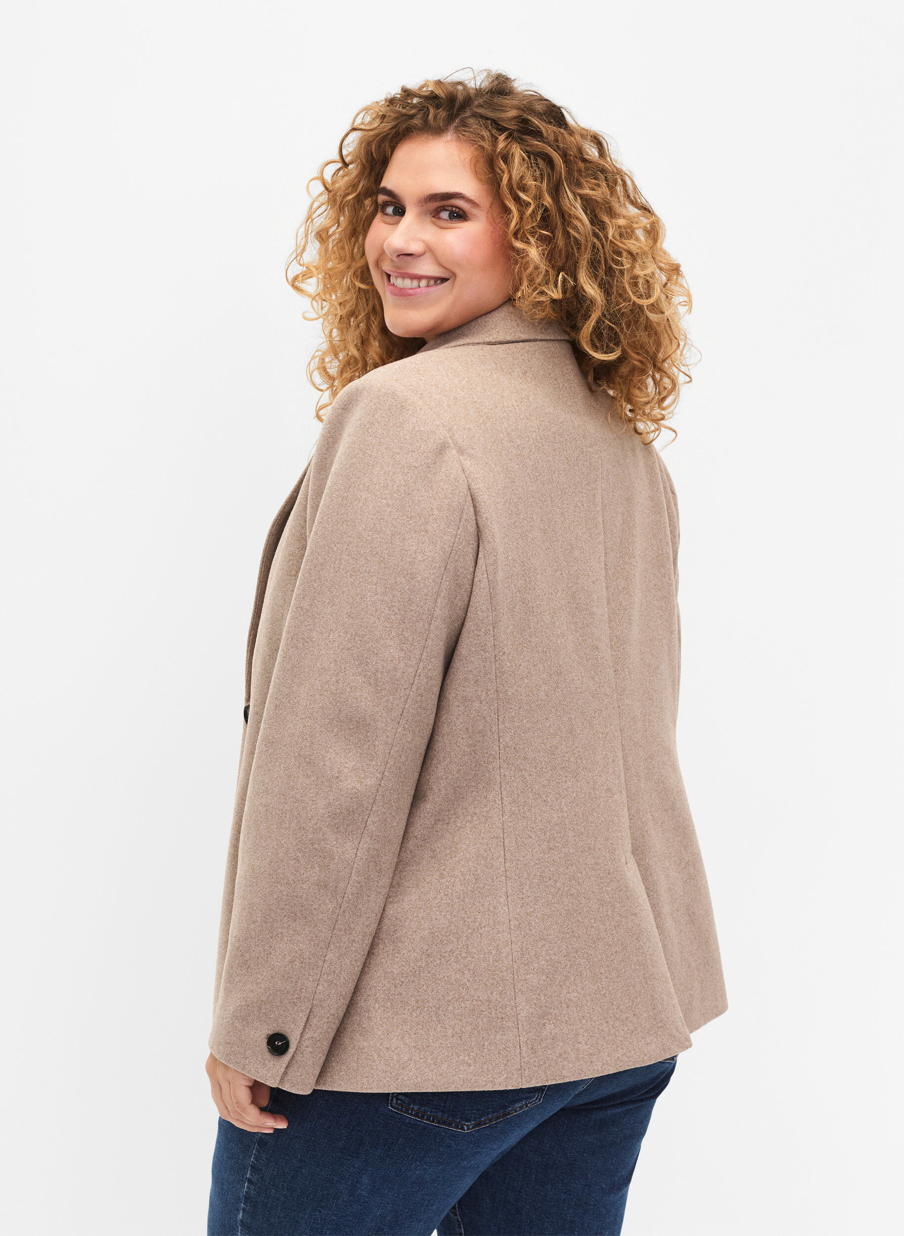 Zizzi Meleret blazer med slids, Pumice Stone Mel., Model image number 1