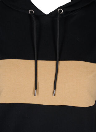 Sweatshirt med hætte og trackdetaljer, Black/Camel, Packshot image number 2