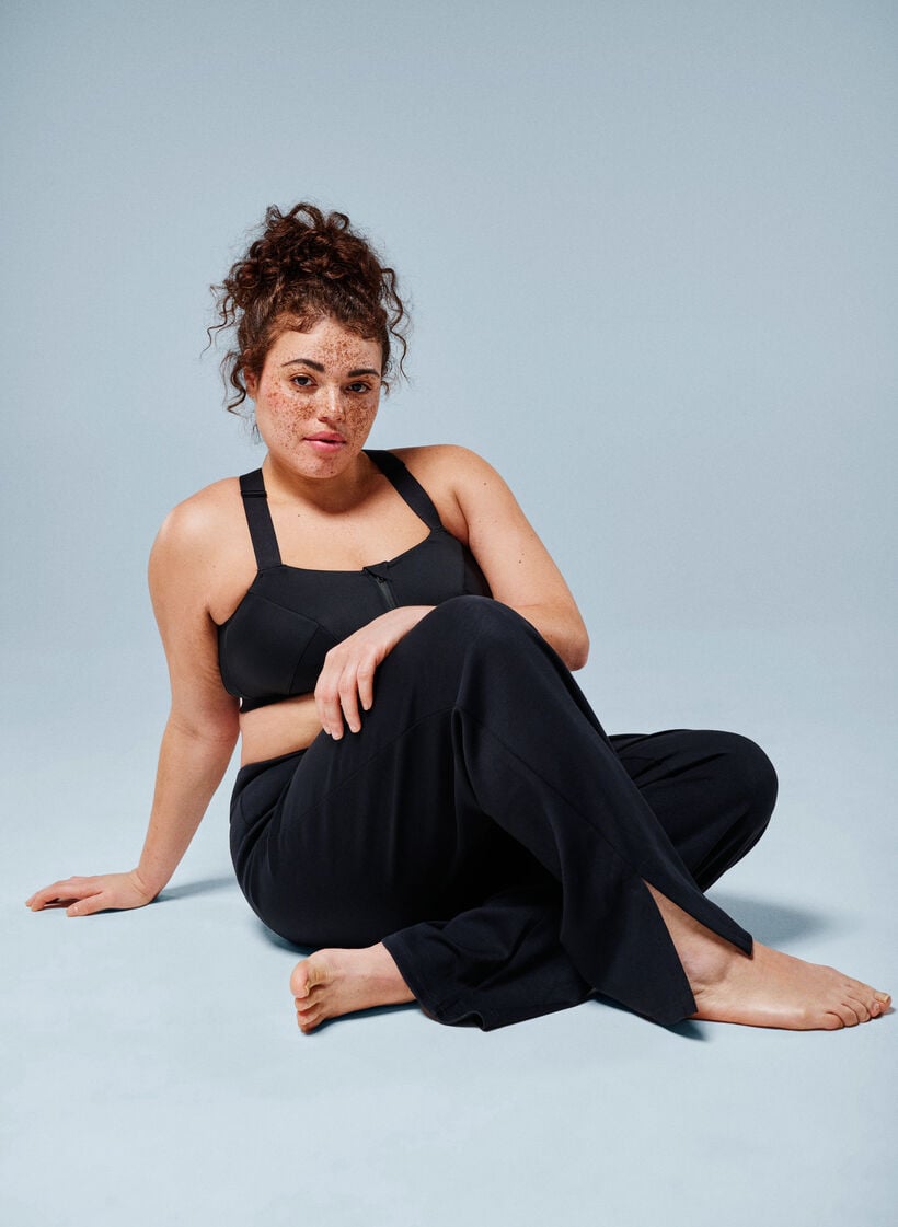 Flare jerseybukser med slidser og h&oslash;j talje, Sort, Image image number 0