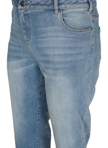 7/8 jeans med rå kanter og høj talje, Light blue denim, Packshot image number 2