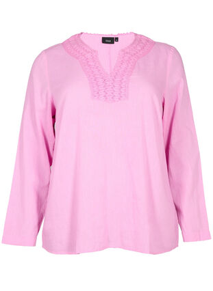 Bluse i bomuld med hæklet detalje, Begonia Pink, Packshot image number 0