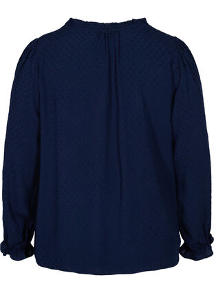 Langærmet bluse med smock- og flæsedetaljer, Navy Blazer, Packshot image number 1