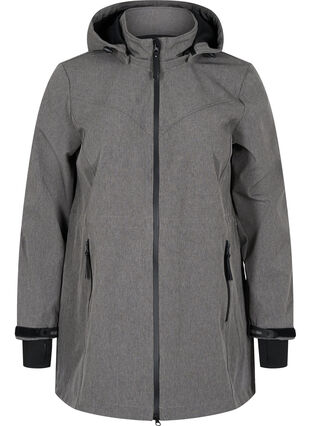 Softshell jakke med aftagelig hætte, Medium Grey Melange, Packshot image number 0