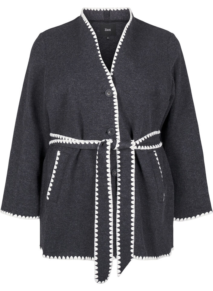 Let frakke med kontrastfarvede kanter, Dark Grey Melange, Packshot image number 0