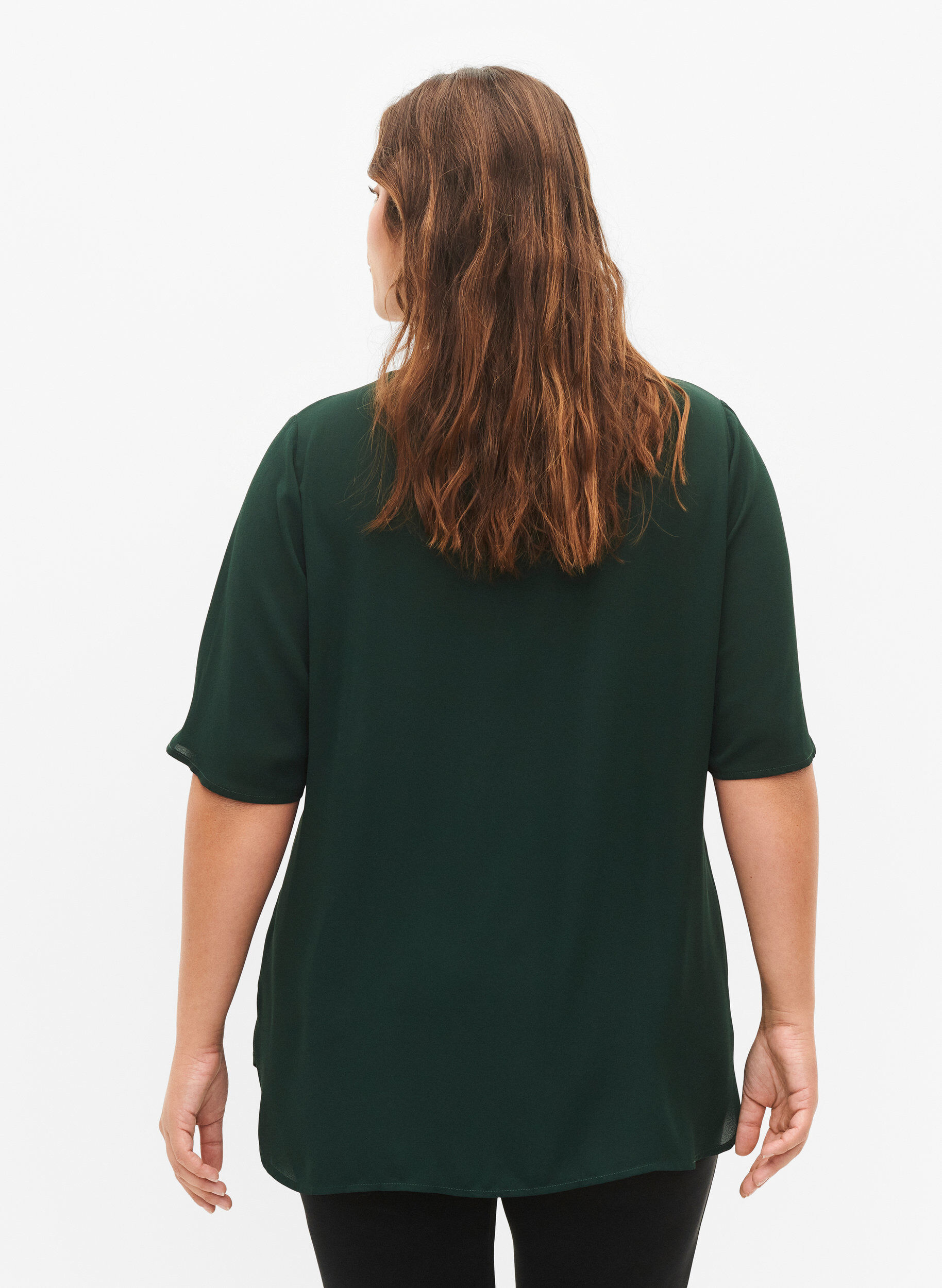 Zizzi V-hals bluse med lynl&aring;s, Scarab, Model image number 1