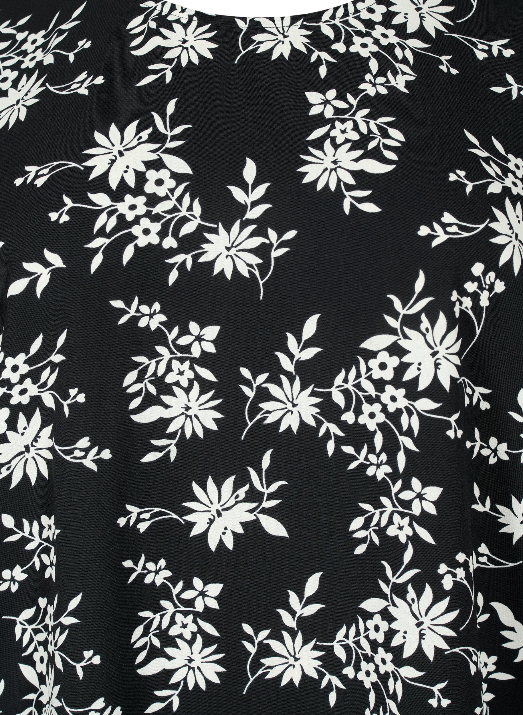 Zizzi Bluse med puf&aelig;rmer, Black Flower AOP, Packshot image number 2