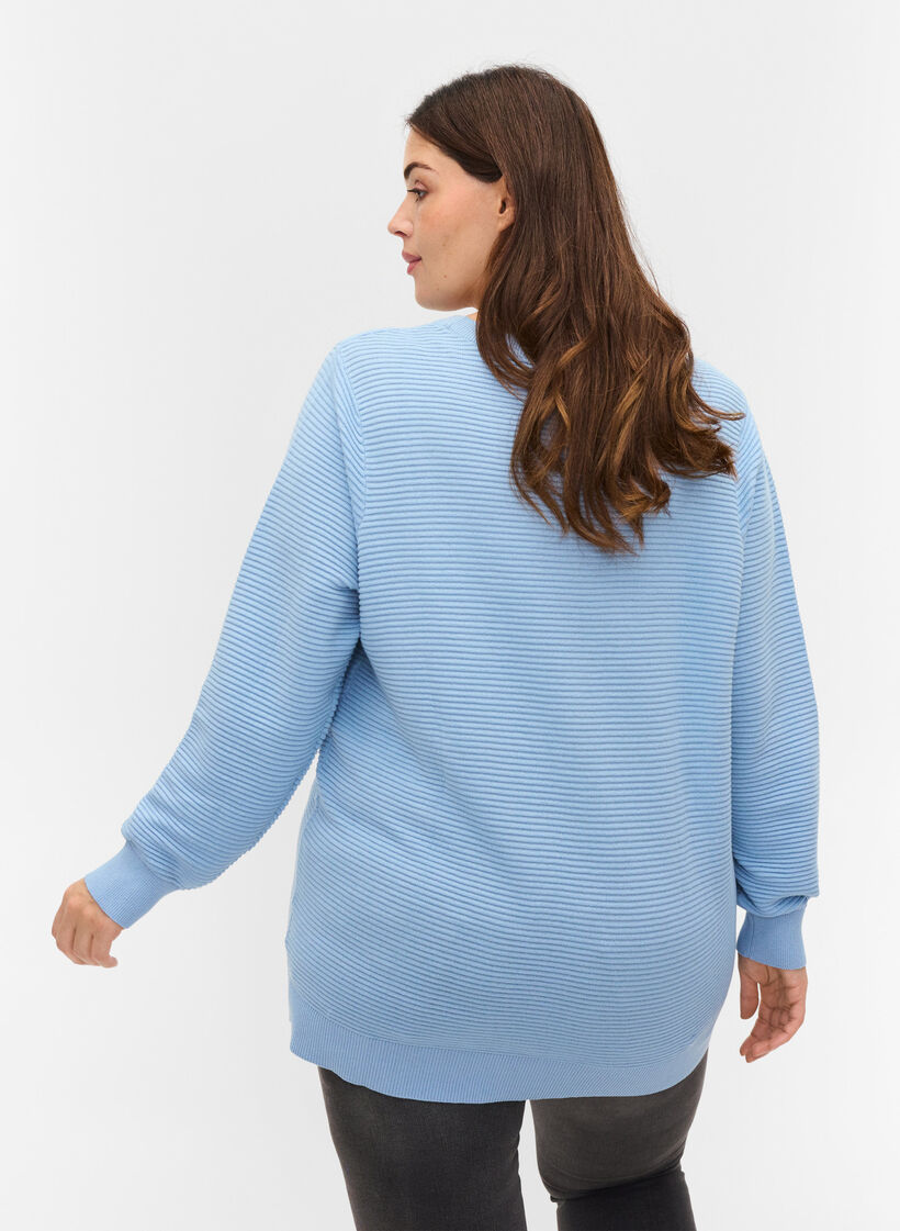 Langærmet strikbluse i økologisk bomuld, Chambray Blue, Model image number 1