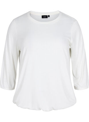 Ensfarvet bluse med 3/4 ærmer, White Mel, Packshot image number 0