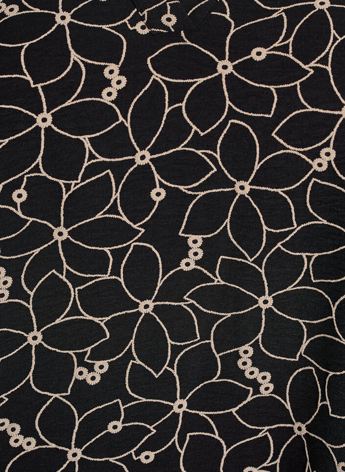 Langærmet bluse med broderet blomstermønster, Sort, Packshot image number 2