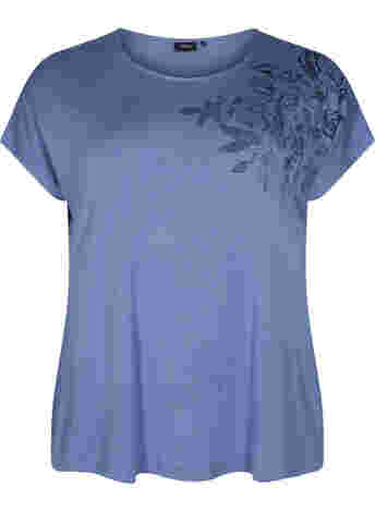 Kortærmet viskose t-shirt med blomsterprint