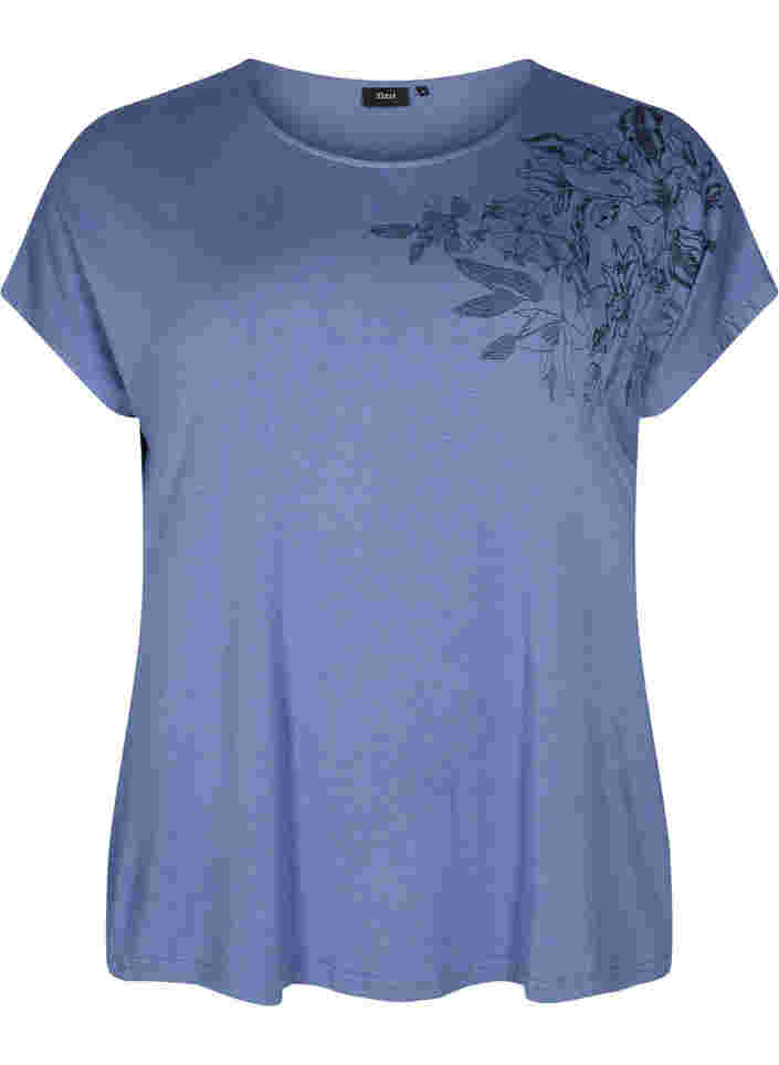Kortærmet viskose t-shirt med blomsterprint, Coastal Fjord Flower, Packshot image number 0