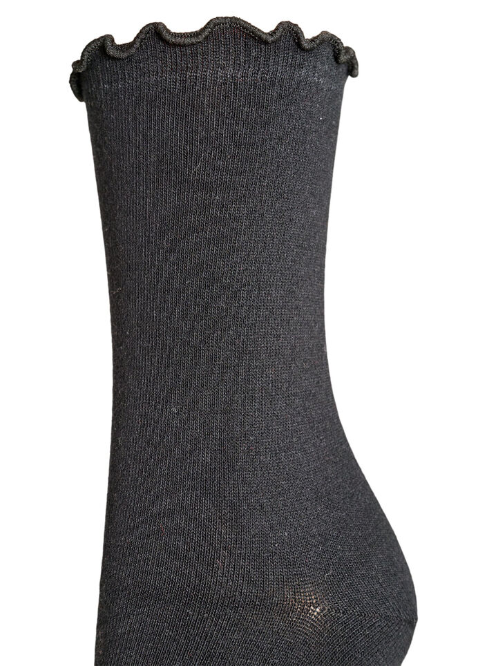 Bomuldsstr&oslash;mper med b&oslash;lgekant, Sort, Packshot image number 2