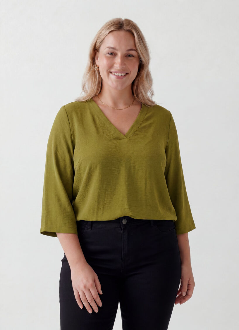 Bluse med 3/4 &aelig;rmer, Gr&oslash;n, Model image number 0