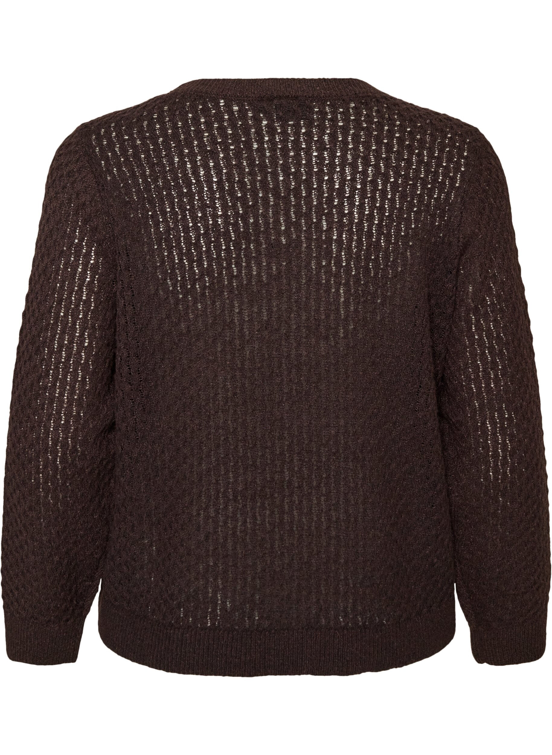 ZizziStrikbluse med struktureret hulm&oslash;nster, Brun, Packshot image number 1