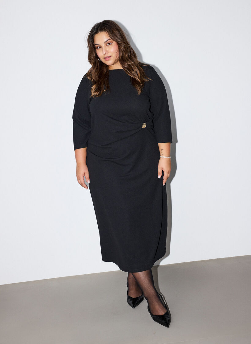 Jerseykjole med drapering og dekorativt sp&aelig;nde, Sort, Model image number 0