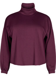 Bluse med turtleneck i modalmix, Mørk Bordeaux