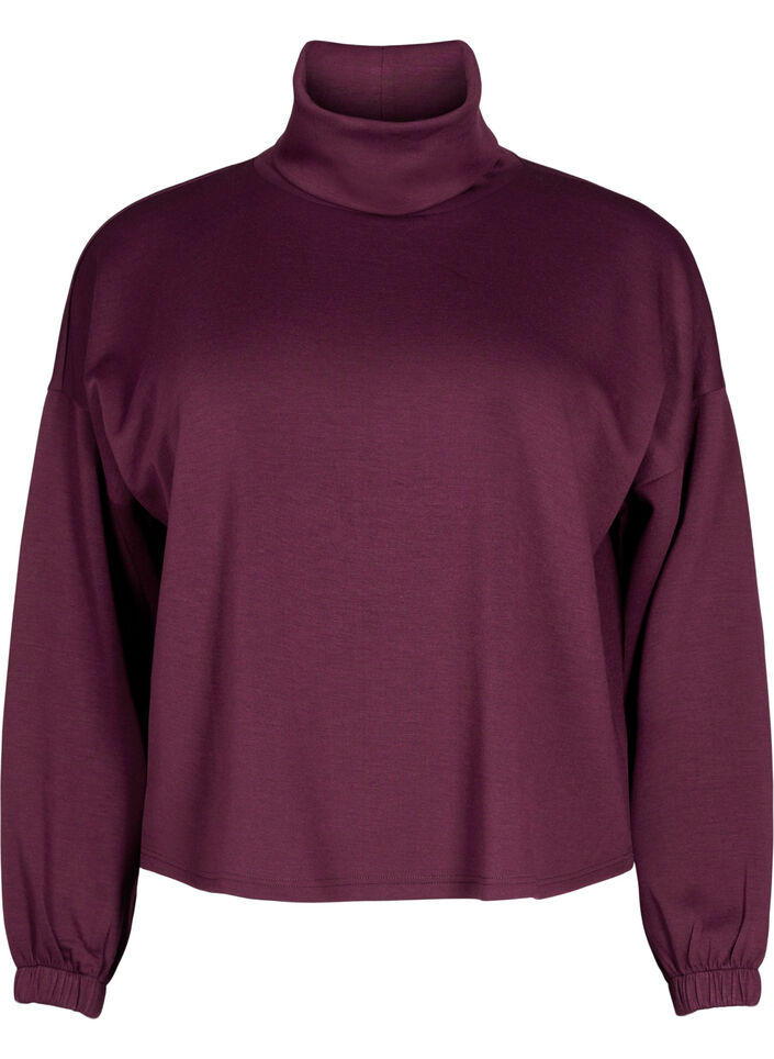 Bluse med turtleneck i modalmix, Mørk Bordeaux, Packshot image number 0