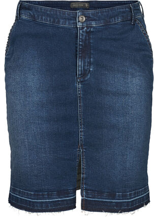 Denim nederdel med slids, Dark blue denim, Packshot image number 0