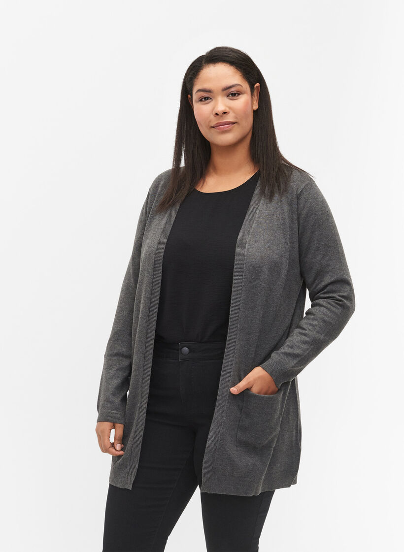 Lang strikcardigan i viskosemix, Gr&aring;, Model image number 0
