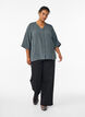 Skjortebluse med V-udsk&aelig;ring og 3/4-&aelig;rmer, Gr&oslash;n, Model image number 1